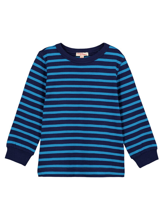 Gestreiftes Marine-T-Shirt mit langen Ärmeln Türkis GOJOTIRIB3 / 19W90242D32C200