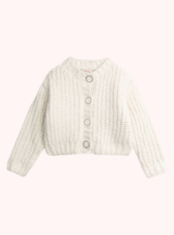 Ecru Strickjacke aus Federstrick für Mädchen  VAJOCAR2 / 24W901H4CAR001