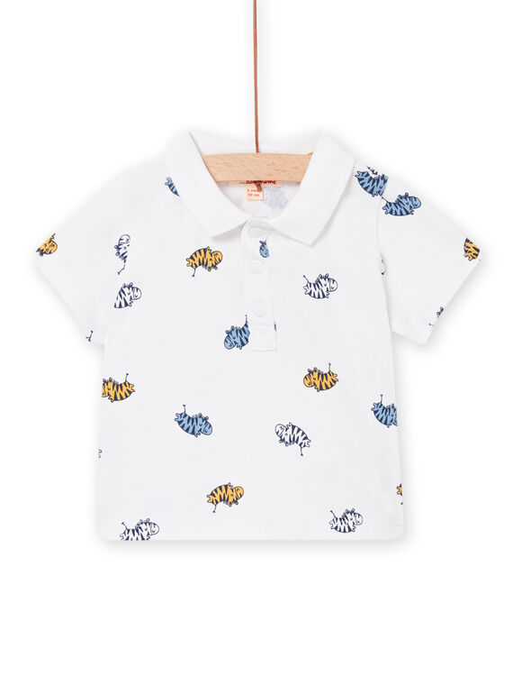 Baby Junge weißes Polohemd mit Zebramuster NUSOPOL / 22SG10Q1POL000