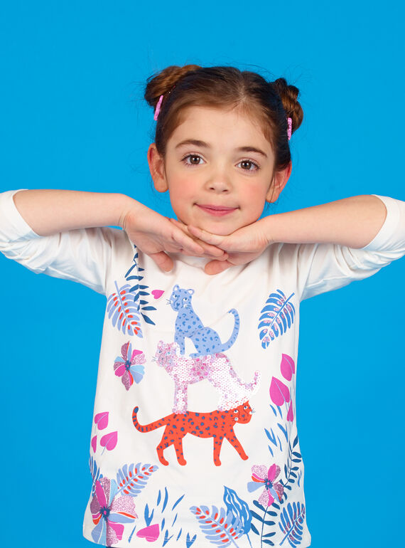 Weißes T-Shirt mit Pflanzen- und Leopardenprint LABLETEE2 / 21S901J1TML001