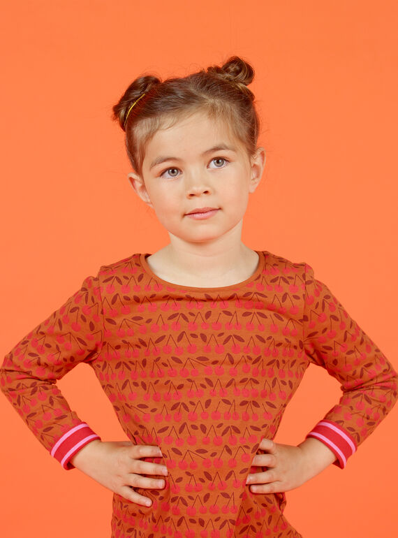 Wendbares Langarm-T-Shirt für Mädchen in Camel und Rot MACOMTEE4 / 21W901L4TML420