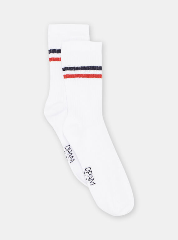 Weiße Socken mit Streifenmuster, Jungen SYOJOCHOS / 23WI02B8SOQ000