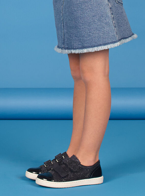 Marineblaue Sneakers Lackleder glänzend Kind Mädchen GFBASVEL / 19WK35I9D3F070