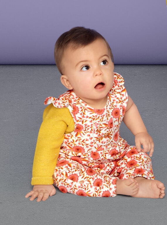 Jumpsuit mit Blumenmuster in Rosa und Ecru für Mädchen LINAUCOMB / 21SG09L1CBL001