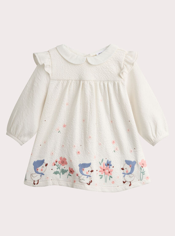 Kleid für Mädchen zur Geburt in Ecru aus bedruckter Maschenware  VOU1ROB / 24WF03C1ROB001