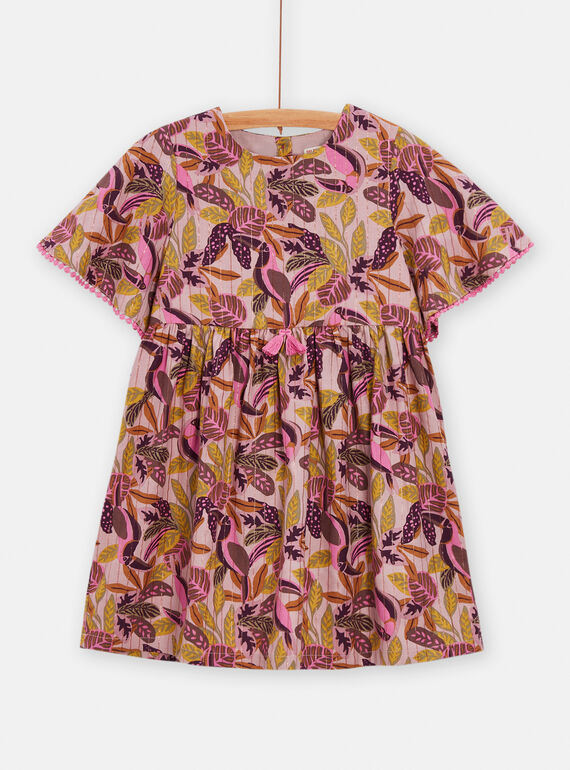 Rosa Kleid mit Tukan- und Blattdruck für Mädchen TACRIROB1 / 24S901L1ROB303