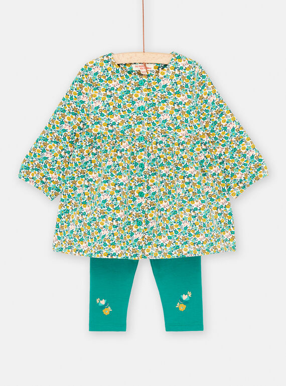 Ecru und grünes Set mit Blumenprint für Baby-Mädchen SIDUENS / 23WG09P1ENS001