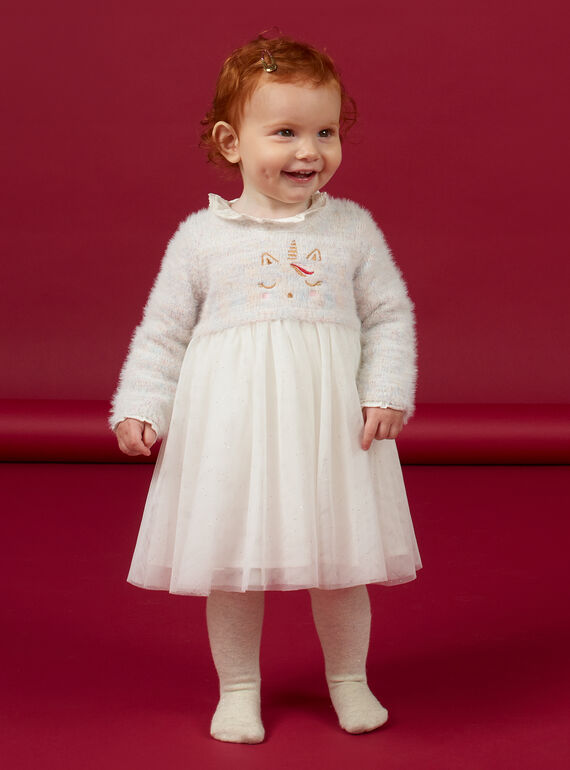 Baby Mädchen Bi-Material Kleid mit Einhornmotiv MINOROB3 / 21WG09Q2ROB001