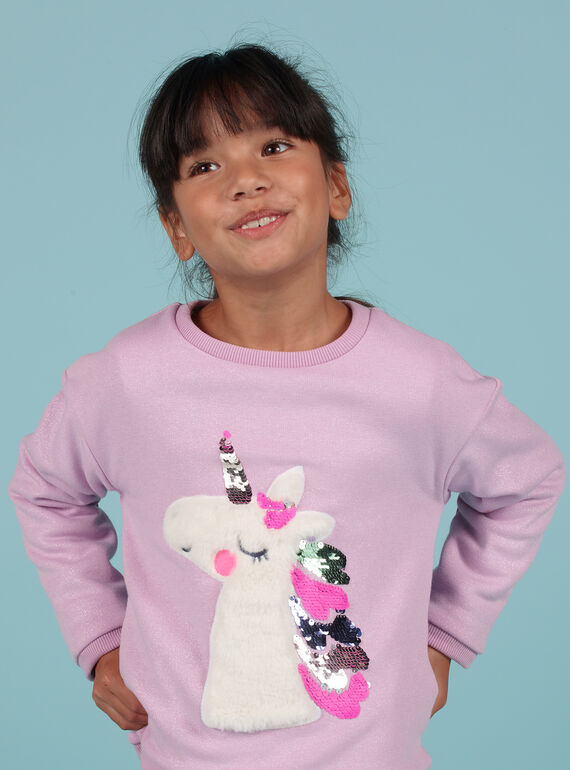 Wendepailletten-Sweatshirt für Mädchen mit Einhorn MAPLASWEA / 21W901O1SWE326