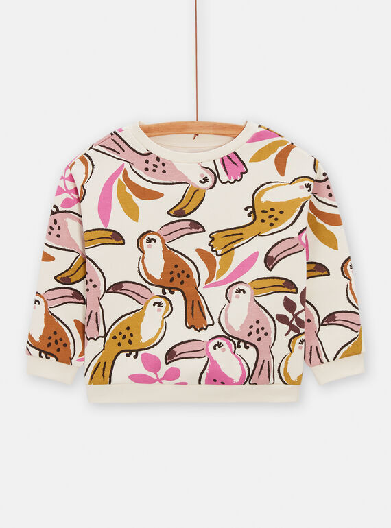 Sweatshirt für Mädchen in dunklem Ecru mit Tukan-Print TACRISWEA / 24S901L1SWE003