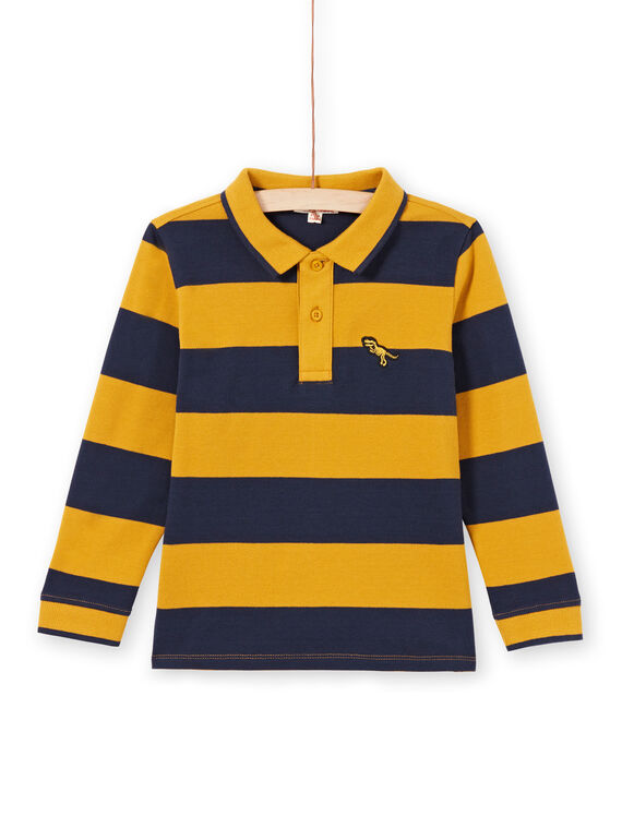 Gelb und marineblau gestreiftes Poloshirt für Jungen MOJOPOL5 / 21W90213POL113