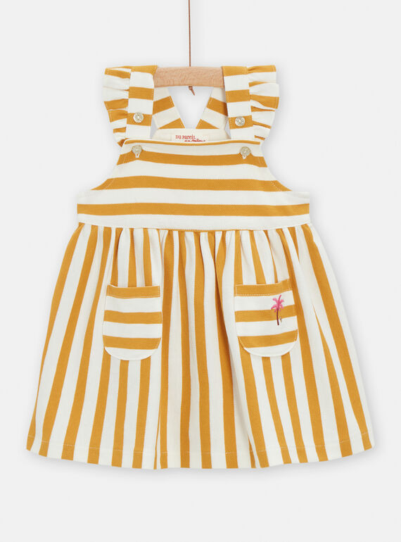 Baby-Mädchen-Kleid in Ecru und Honiggelb mit Streifenprint TILIROB2 / 24SG09T4ROB001