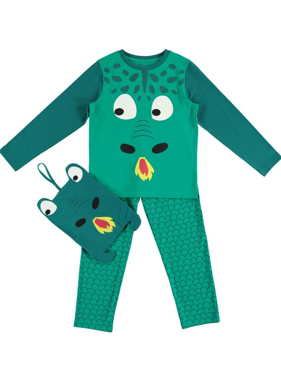 Grüner Kostümierungs-Kinderpyjama für Jungen, mit Verstautasche JEGOPYJMAN1 / 20SH12L2PYGG606