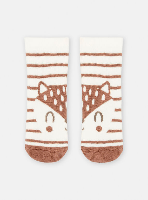 Weiße und braune Socken mit gemischtem Streifenmuster SOU2CHO2 / 23WF4121SOQA001