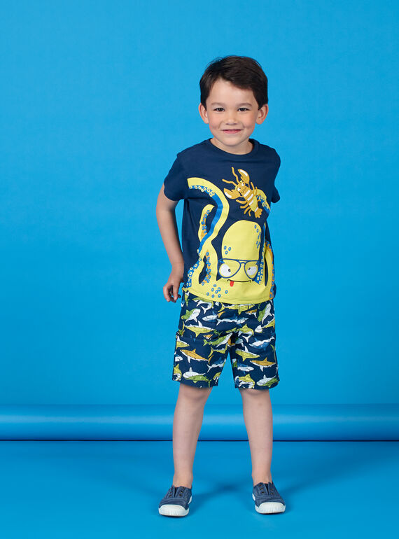 Blaues T-Shirt mit Oktopus- und Hummermotiv - Junge Kind LONAUTI1 / 21S902P2TMC070