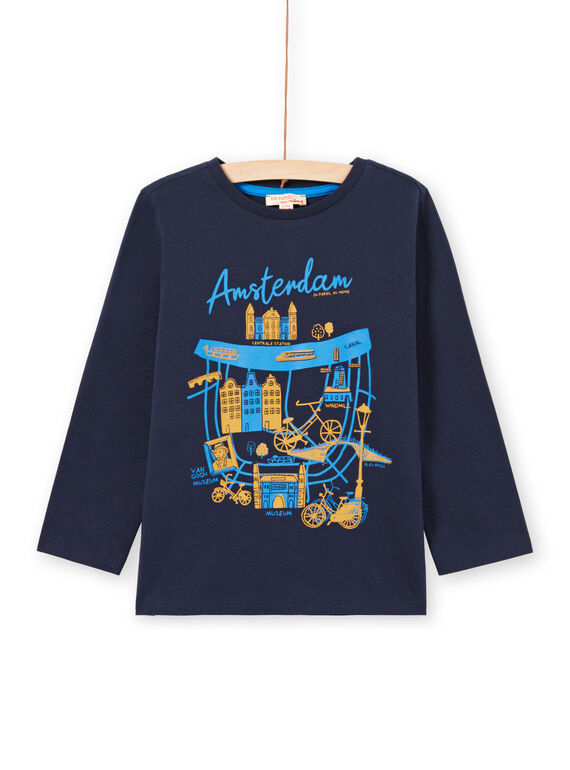 Baby Junge Langarm-T-Shirt in blau mit Amsterdam Design MOJOTEE4 / 21W90223TML705