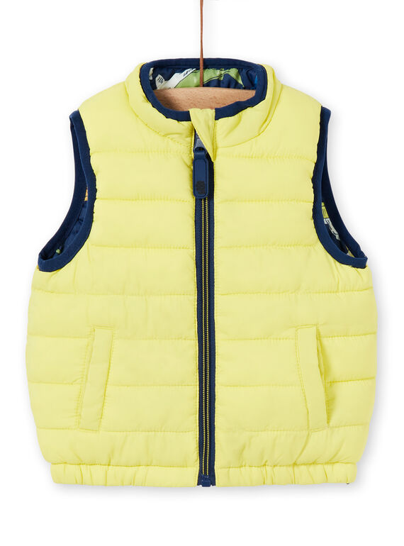 Ärmellose wendbare gelbe und dunkelblaue Baby-Jungen-Jacke LUGROBLOU2EX / 21SG10R1D3E070