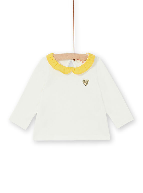 Ecru und gelbe Baumwolle Baby Mädchen T-shirt LIJOBRA1 / 21SG0932BRA001