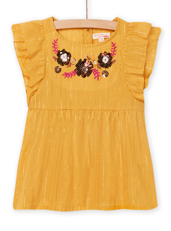 Gelbe Bluse aus Baumwollvoile mit Blumenstickereien Kind, Mädchen NABACHEM / 22S90111CHEB107