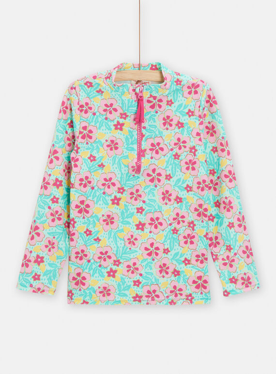Türkisfarbenes Bade-T-Shirt mit Blumenprint für Mädchen TYAMERUV / 24SI01G5MAIC215