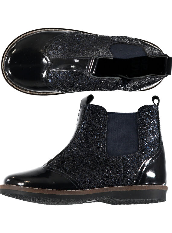 Marineblaue Material-Mix Lacklederstiefel mit Pailletten für Kinder Mädchen GFBOOTGLIT / 19WK35IBD0D070