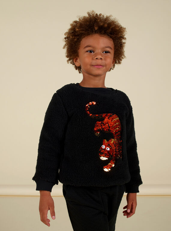 Schwarzes Sweatshirt mit Schafsfell-Effekt für Kinder Jungen MOHISWE / 21W902U1SWEJ915
