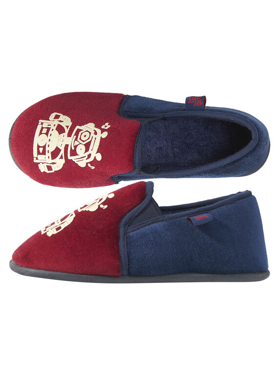 Samtpantoffel marineblau und bordeauxrot mit phosphoreszierendem Roboter Kind Junge GGSGROBOT / 19WK36Z2D0B050