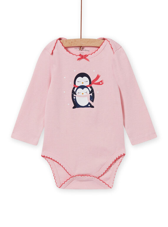 Baby-Mädchen-Langarm-Body in Rosa mit Pinguin-Motiv MEFIBODNEI / 21WH13C2BDLD314