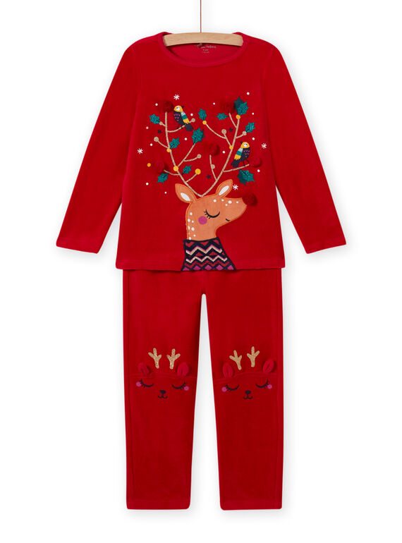 Pyjama-Set für Mädchen mit Weihnachtshirschen aus rosa Samt MEFAPYJREN / 21WH11F1PYJF529