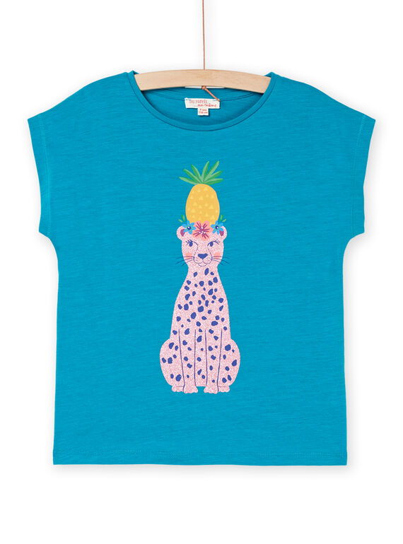 Türkisfarbenes T-Shirt mit Leopardenmuster RAJOTI10 / 23S90192TEEC217