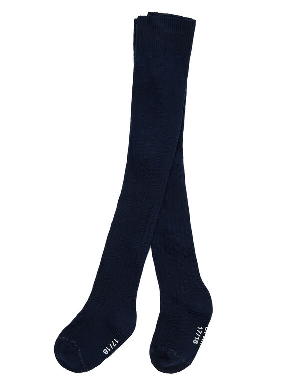 Marineblaue Baby-Strumpfhose für Mädchen aus gerippter Baumwolle JYIESCOL2 / 20SI0963COL070